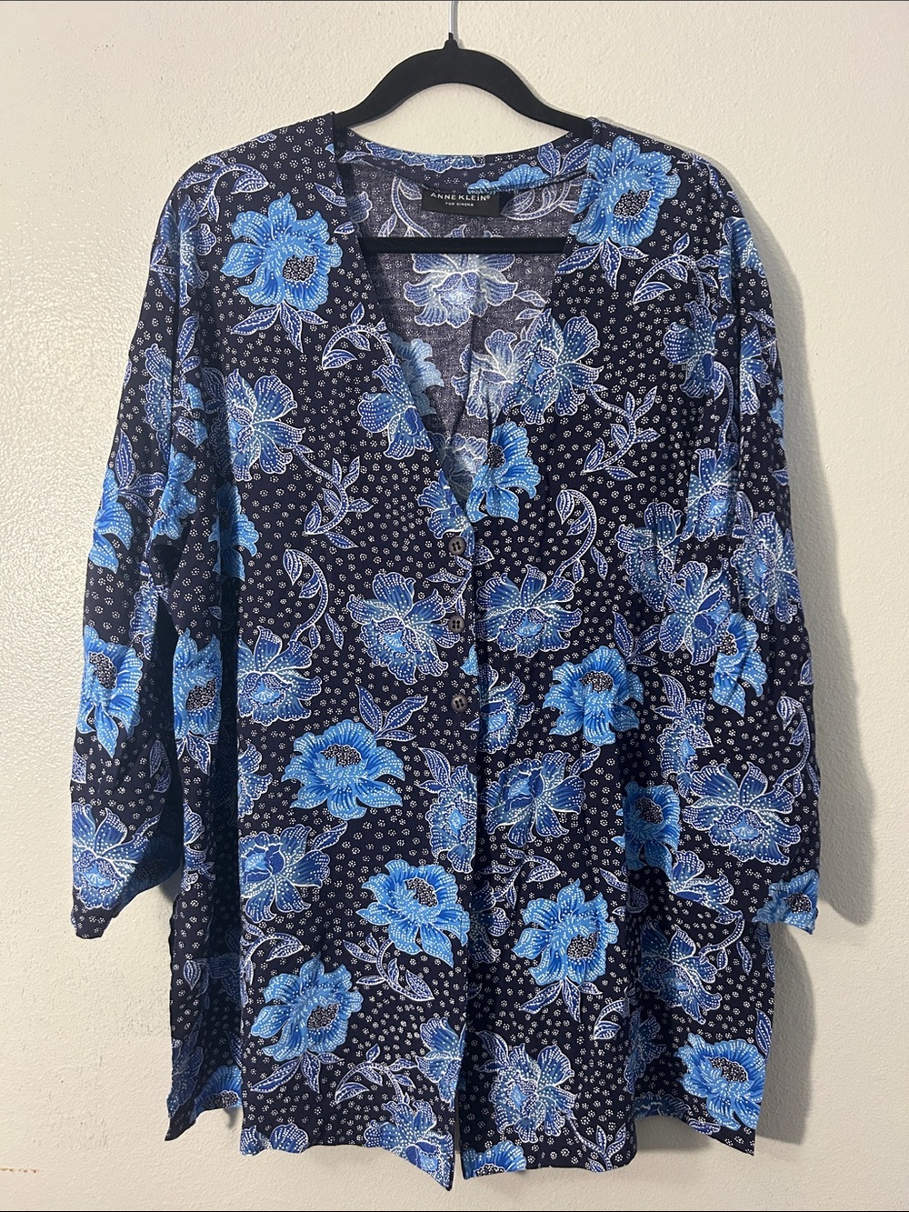 Anne Klein Navy and Blue Floral Tunic